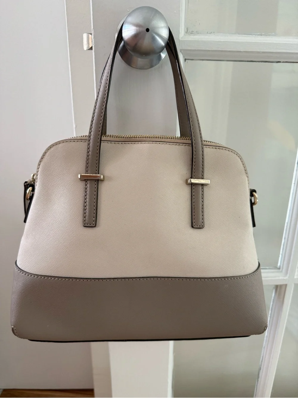 kate spade Two-Tone Cream & Taupe Satchel with Gold Hardware